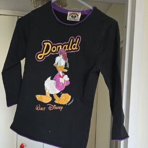 Disney Black Long-Sleeve Kids Top with Donald Duck Graphic and Purple Trim
